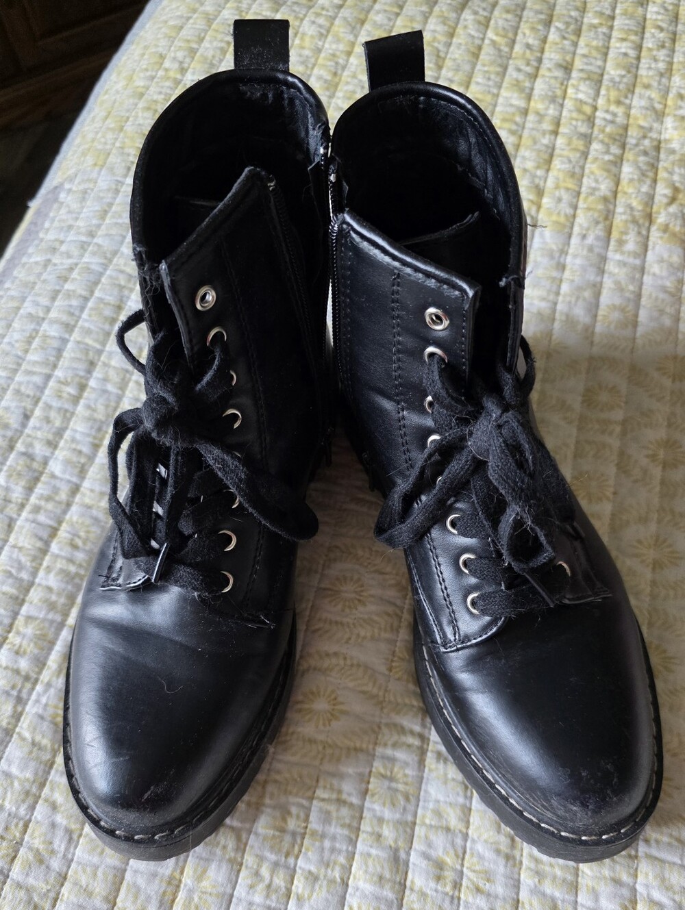 Black Lace-Up Combat Boots - Women's
